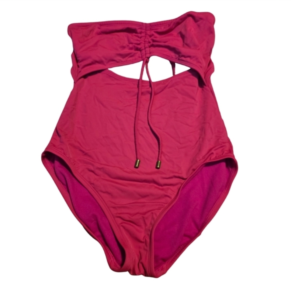 Time and Tru Strapless Ruched One-Piece Swimsuit - Fuchsia - Picture 3 of 4